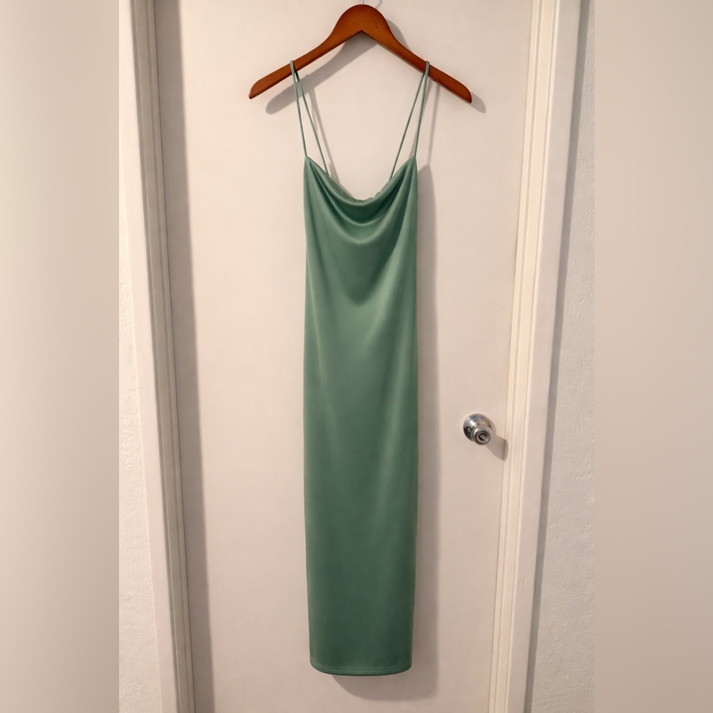 Zara Sage Green Maxi Dress Size L Minimal Chic NWT